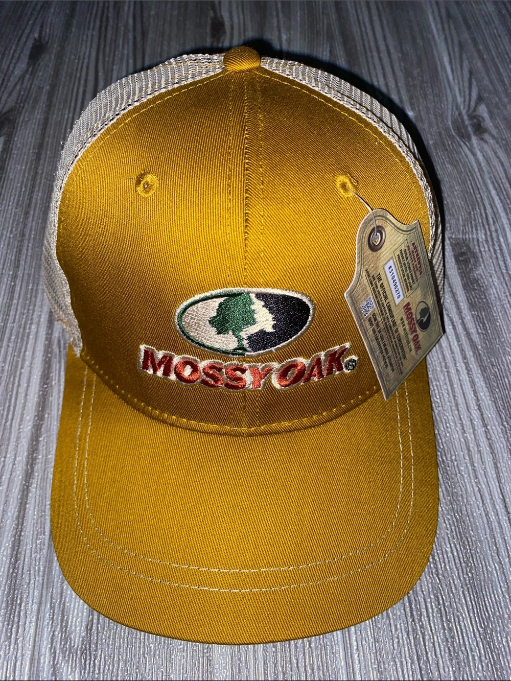Mossy Oak Golden Yellow & Khaki Mesh Trucker Hat NWT